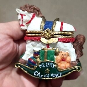 Collectible Covered Hand Painted Holiday Resin Keepsake,Trinket Box,3.5"…